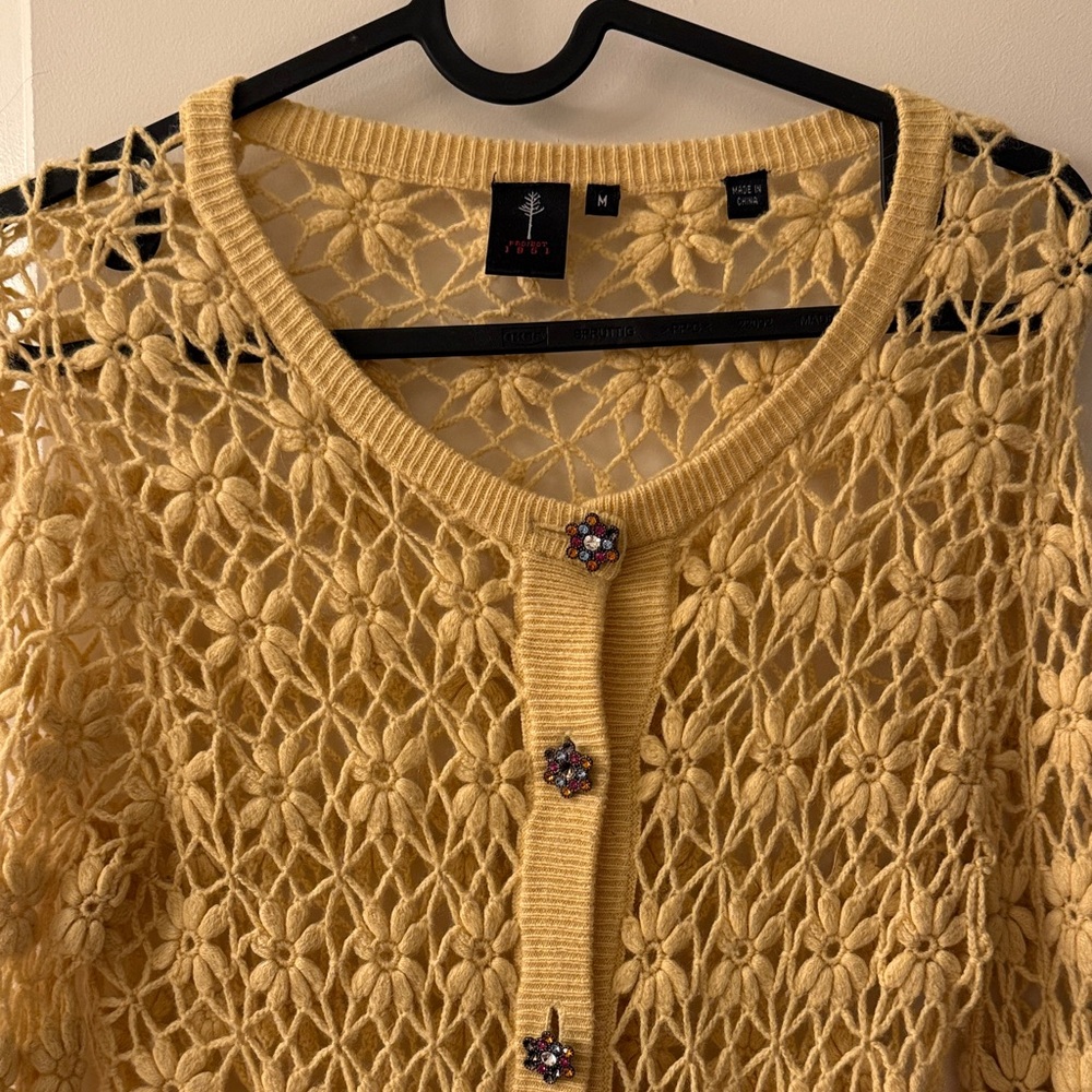 Yellow Long Sleeve Crochet Sweater
